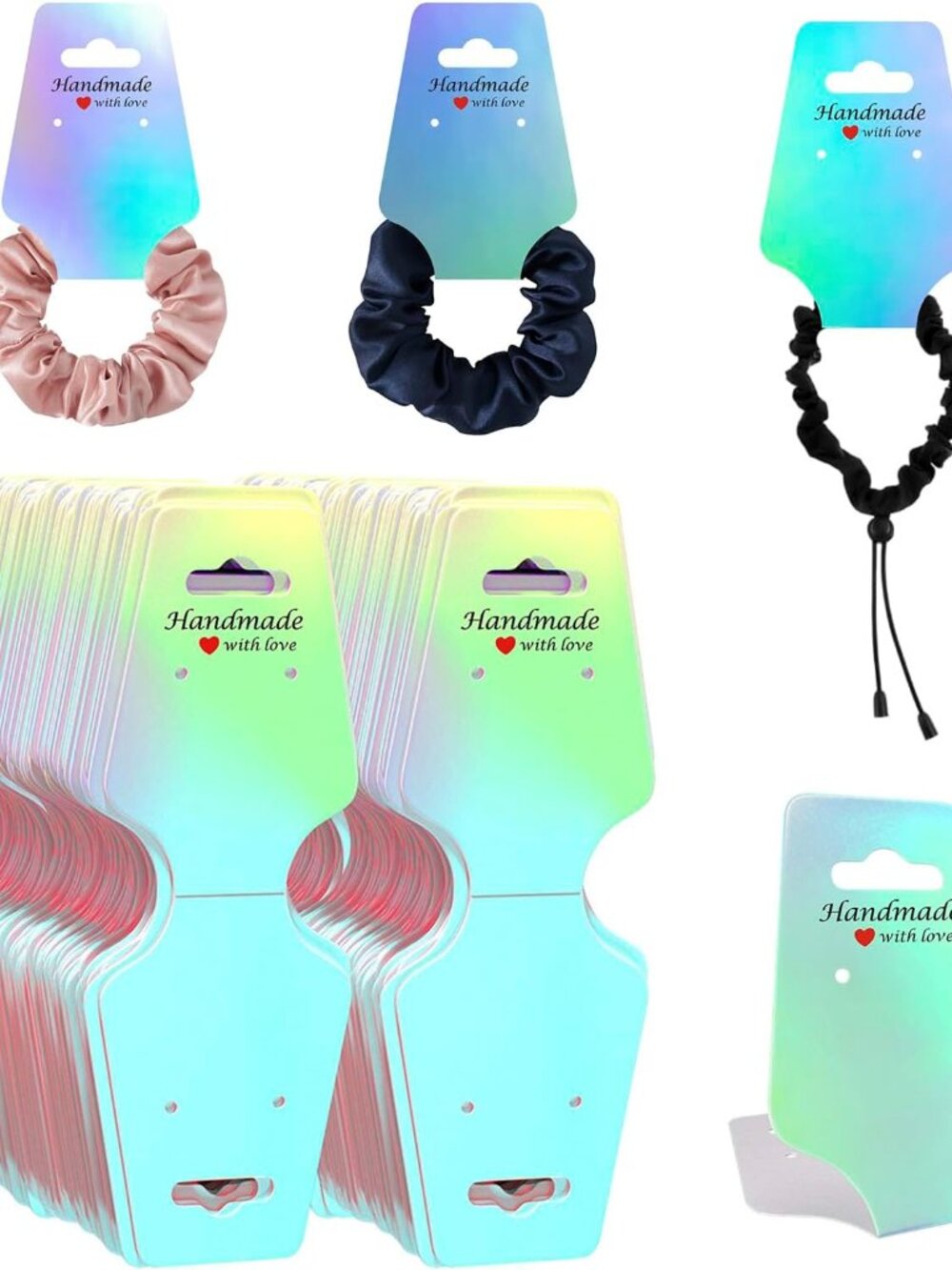 210 PCS Bracelet Holographic Display Cards Sturdy Necklace Holder Cards Self Adh
